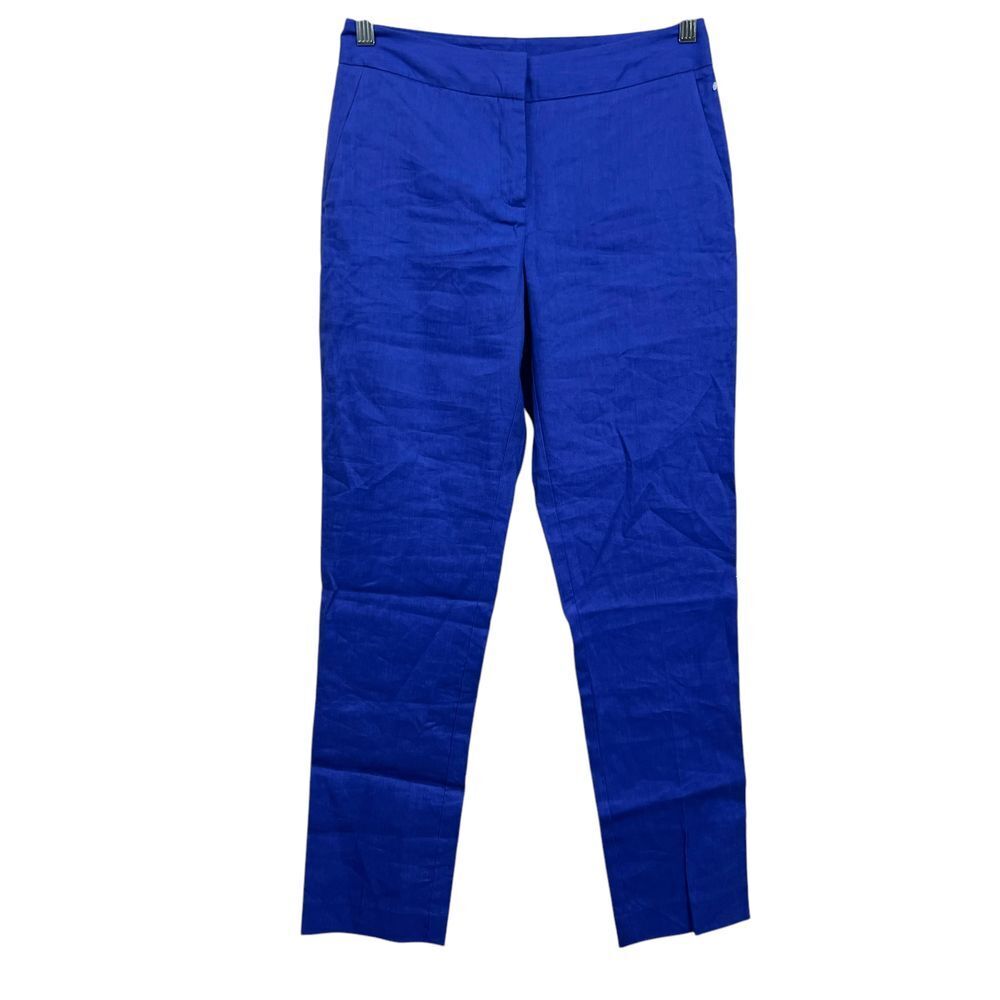 Vince Camuto Womens Linen Blend Pants Tapered Flat Front Slash Pocket Blue Sz 2*